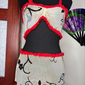 Y2K Espiral Mesh Micro Set w/ Red Ruffle Trim (RARE)🔥